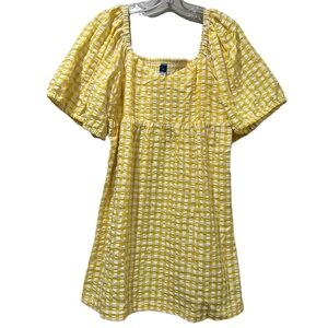 Old Navy Medium Yellow White Gingham Off the Shoulder Mini Dress Cotton R1